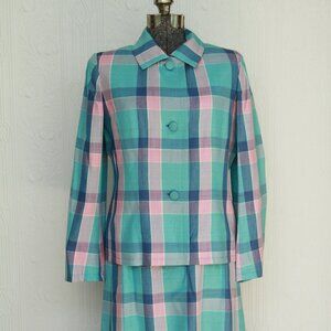 60's Givenchy summer tartan dress and suit, pastel colors
